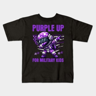 Purple Up Military Kids Military Child Month Astronaut Funny Kids T-Shirt